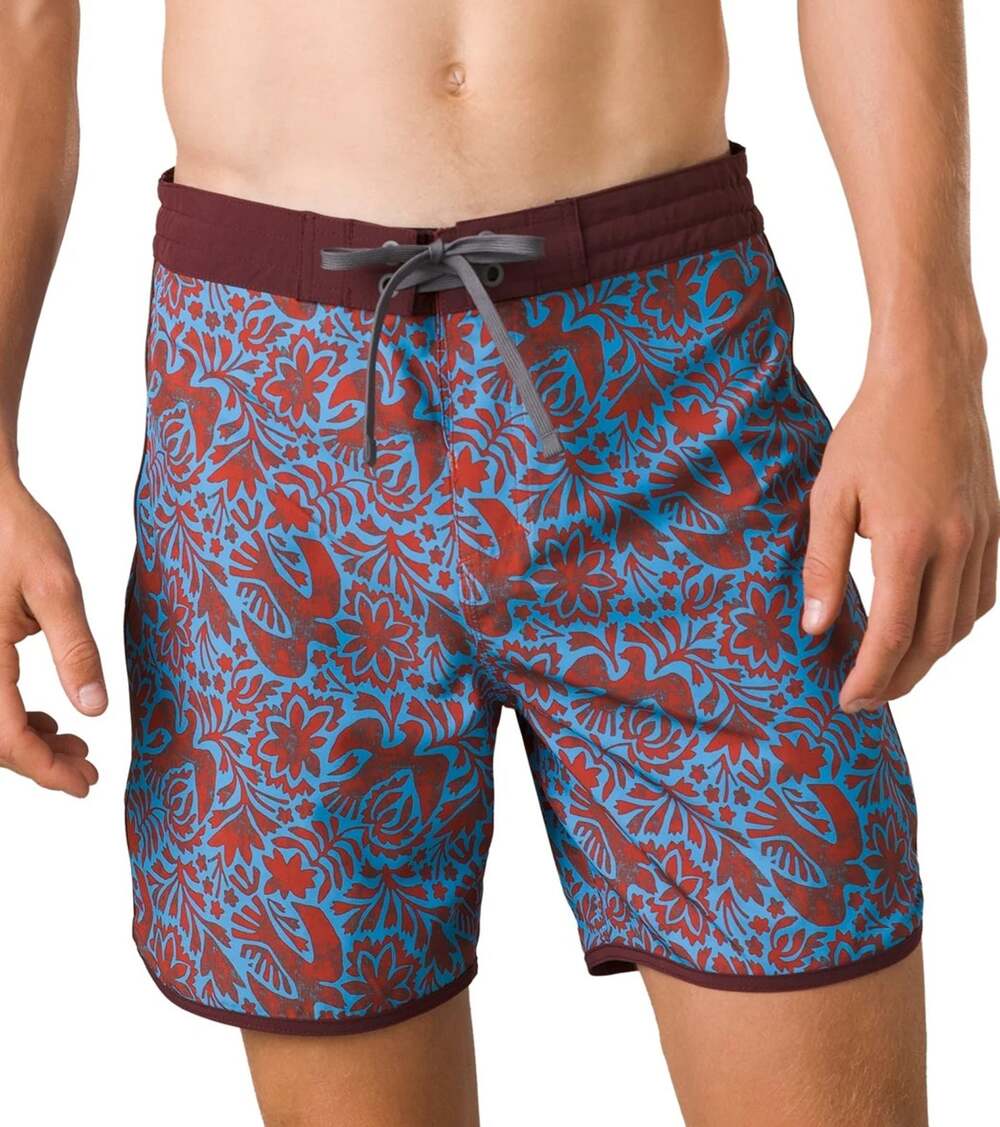 PrAna Men's Sz 36 Rust Flora Fauna 8” Vintage Swimming Trunk Boardshorts Q1-8